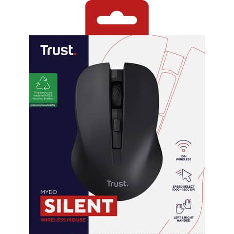 Mouse ottico wireless tasti silenziosi Trust Mydo - nero - 25084